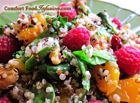 How much fat is in fruit and quinoa salad with raspberry vinagrette - calories, carbs, nutrition