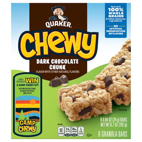 How much fat is in granola bar, chewy, chocolate chunk - calories, carbs, nutrition