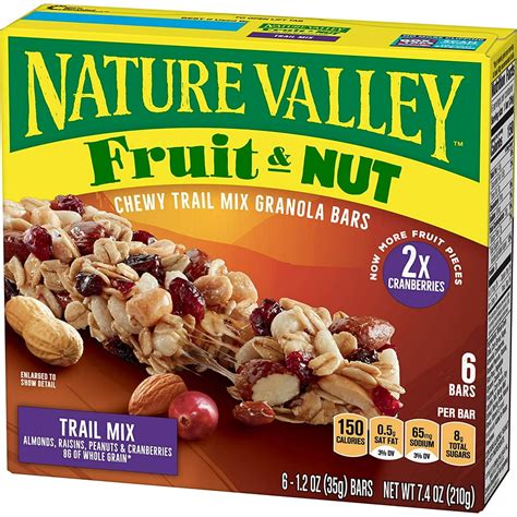 How much fat is in granola bar nature valley fruit & nut chewy 1.2 oz - calories, carbs, nutrition