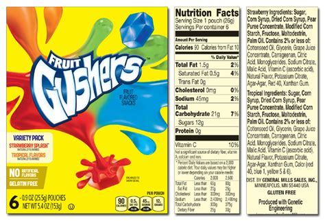 How much fat is in gushers - calories, carbs, nutrition