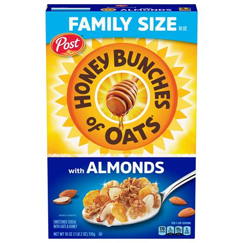 How much fat is in honey bunches of oats with almonds cereal only - calories, carbs, nutrition