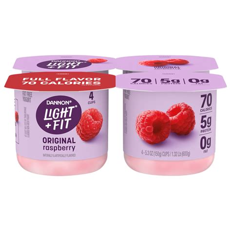 How much fat is in light raspberry yogurt - calories, carbs, nutrition