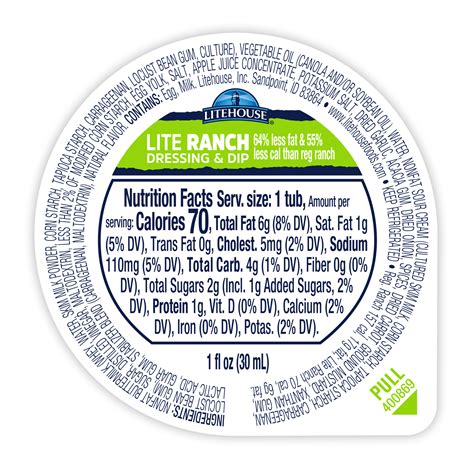 How much fat is in lite ranch - calories, carbs, nutrition