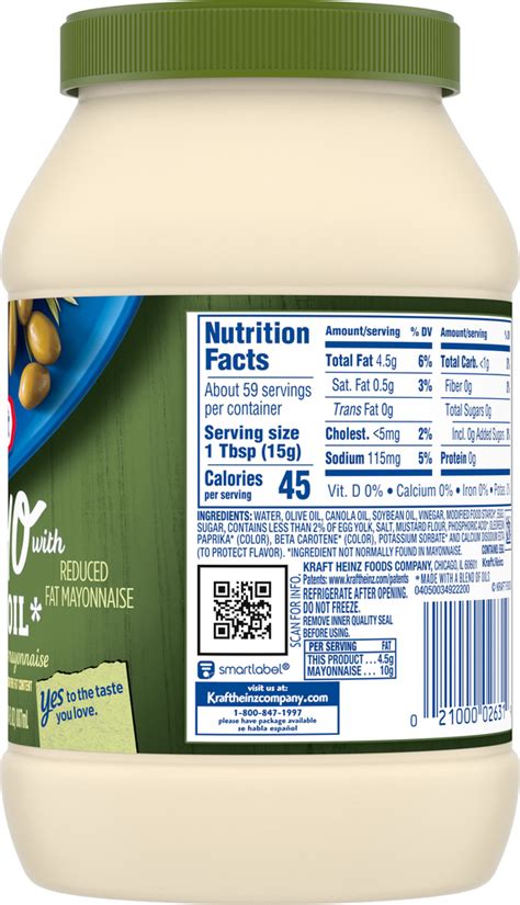 How much fat is in mayo with olive oil - calories, carbs, nutrition