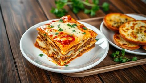 How much fat is in meat lasagna with garlic bread - calories, carbs, nutrition