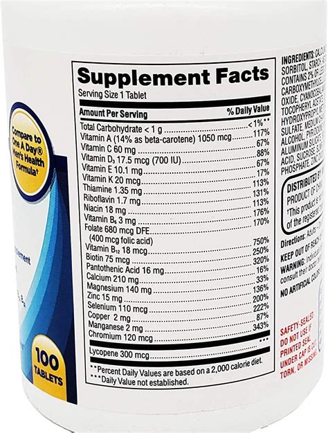 How much fat is in men's one daily multivitamin - calories, carbs, nutrition