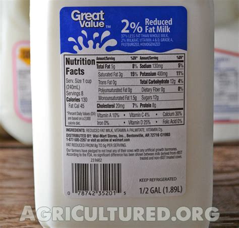 How much fat is in milk 2% - calories, carbs, nutrition