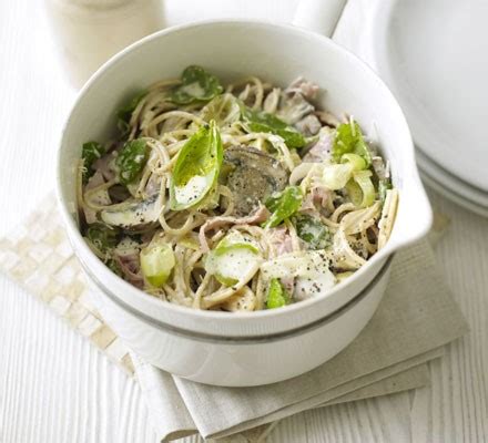 How much fat is in mushroom and melted leek spaghetti - calories, carbs, nutrition