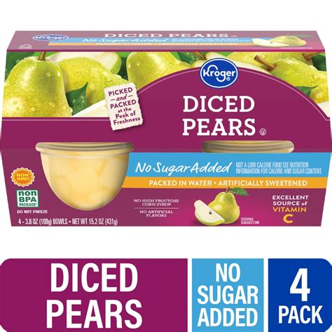 How much fat is in no sugar added diced pears - calories, carbs, nutrition