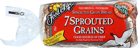 How much fat is in organic flour less sprouted 7 grain bread - calories, carbs, nutrition