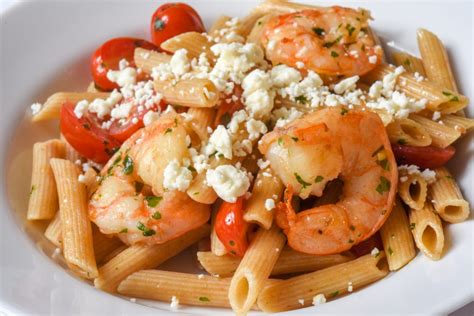 How much fat is in penne with shrimp, feta and spring vegetables - calories, carbs, nutrition