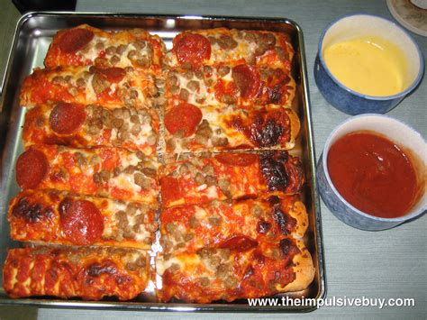 How much fat is in pizza dipping strips three meat pizza - calories, carbs, nutrition