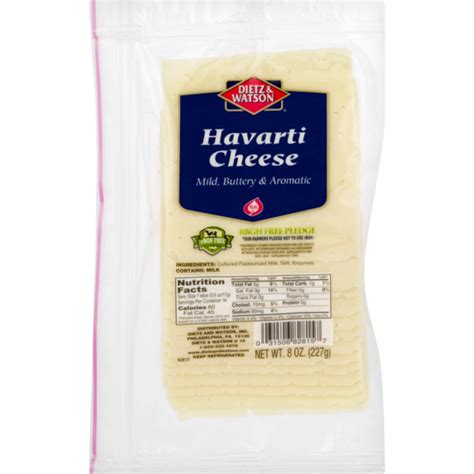 How much fat is in pre-sliced havarti cheese - calories, carbs, nutrition