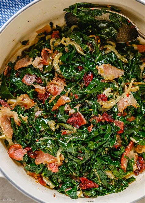 How much fat is in sauteed collards with bacon & onions - calories, carbs, nutrition