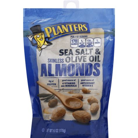 How much fat is in sea salt and olive oil skinless almonds - calories, carbs, nutrition