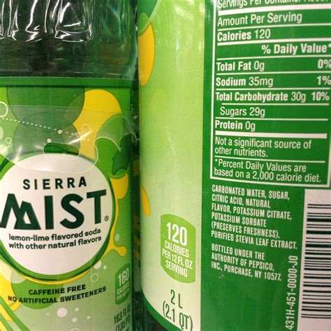 How much fat is in sierra mist - calories, carbs, nutrition