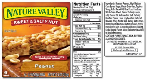 How much fat is in sweet and salty nut granola bar - calories, carbs, nutrition