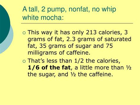 How much fat is in tall white mocha - nonfat, no whip - calories, carbs, nutrition