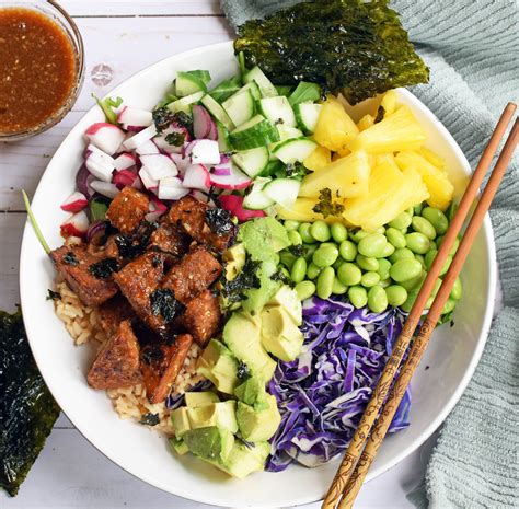 How much fat is in tempeh teriyaki rice bowl - calories, carbs, nutrition