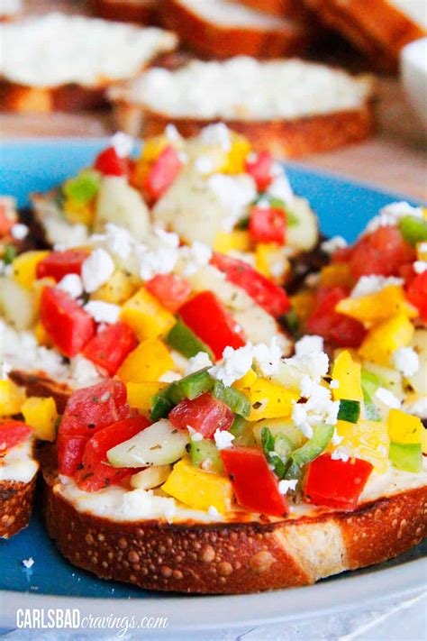 How much fat is in tomato cucumber and feta bruschetta - calories, carbs, nutrition