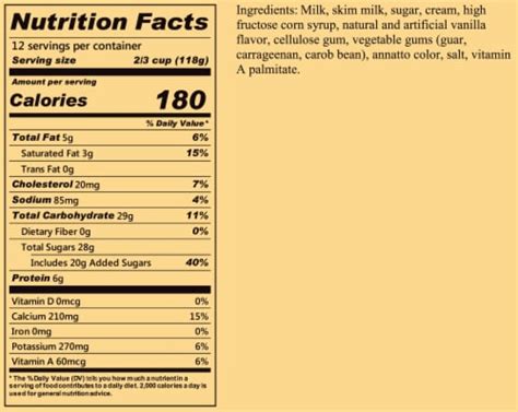 How much fat is in vanilla light - calories, carbs, nutrition