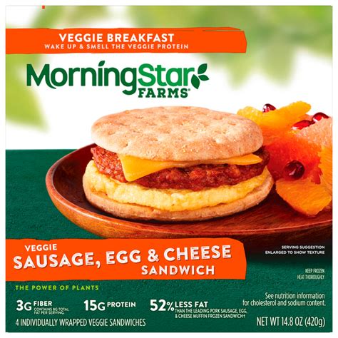 How much fat is in veggie breakfast sandwich - calories, carbs, nutrition