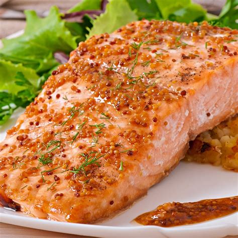 How much fat is in whole grain mustard glazed salmon - calories, carbs, nutrition