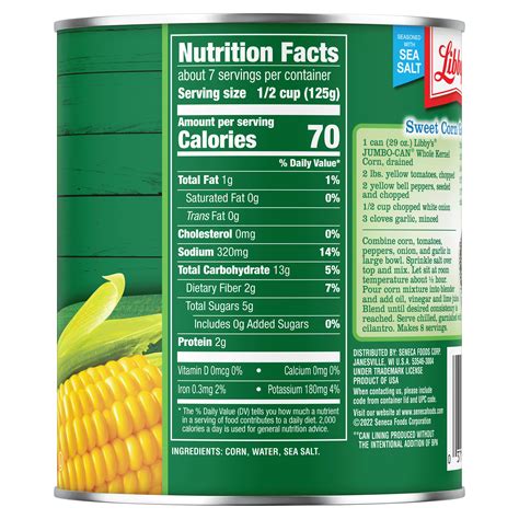 How much fat is in whole kernel sweet corn - calories, carbs, nutrition