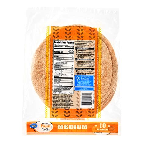 How much fat is in whole wheat tortillas - medium - calories, carbs, nutrition