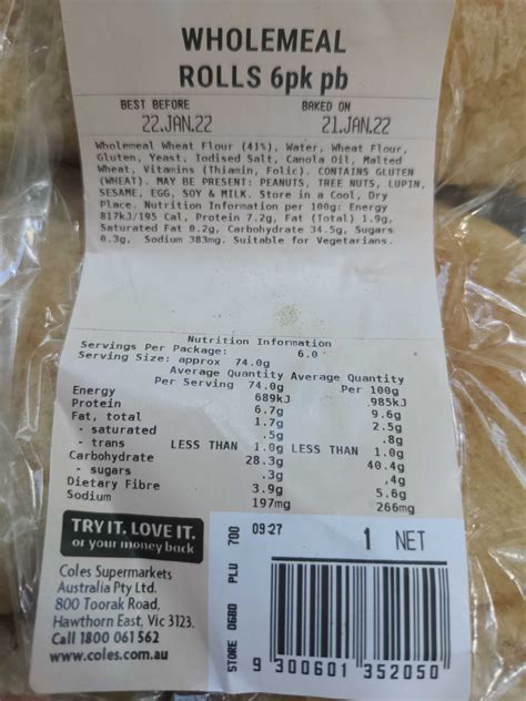 How much fat is in wholemeal roll - calories, carbs, nutrition