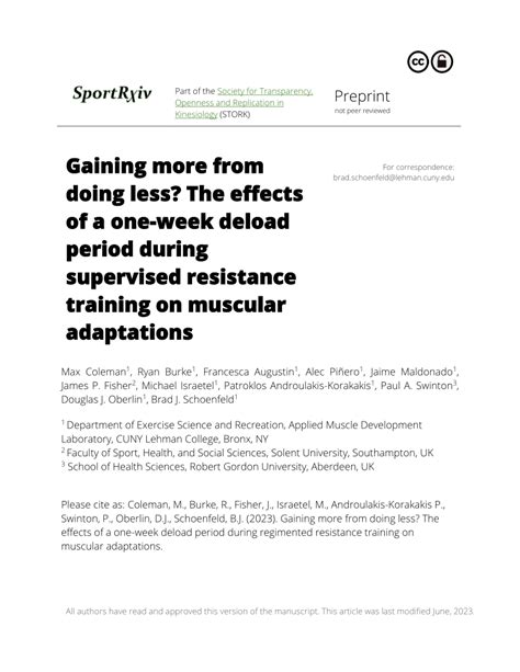 The Effects of a One-Week Training Deload on Muscular Adaptations