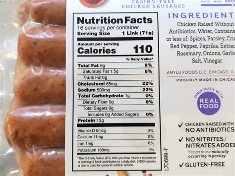 Andouille Chicken Sausage - calories, carbs, nutrition