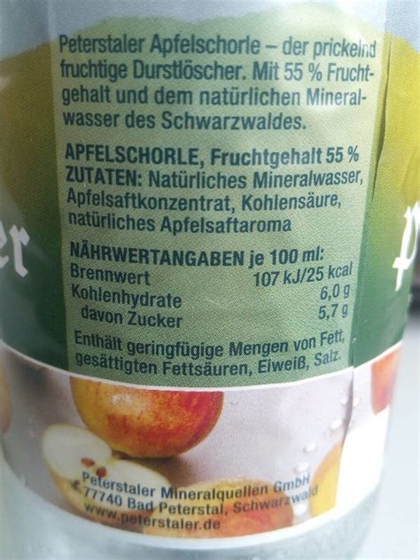 Apfelschorle - calories, carbs, nutrition