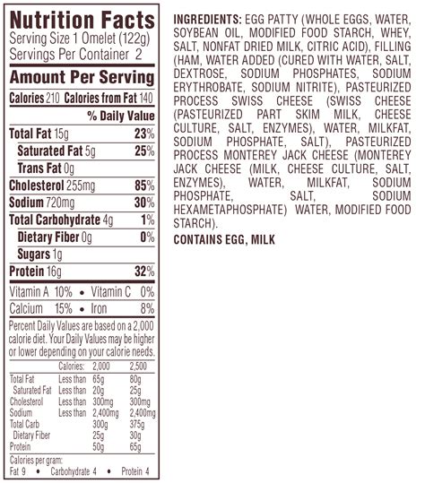 Arnot's Meat and Cheese Omelet - calories, carbs, nutrition