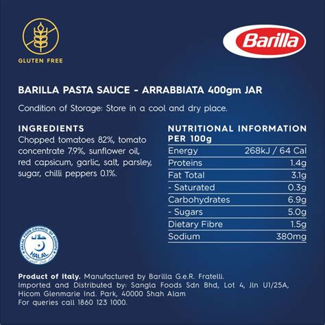 Arrabbiata Pasta Sauce - calories, carbs, nutrition