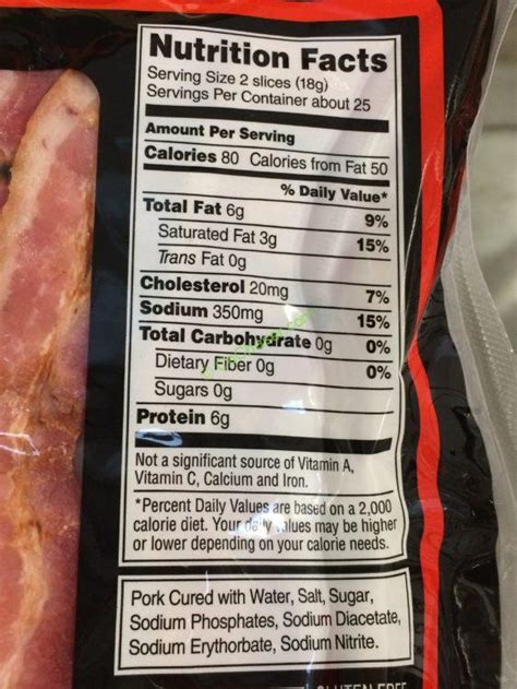 Bacon 22/26 Cooked 3 EA - calories, carbs, nutrition