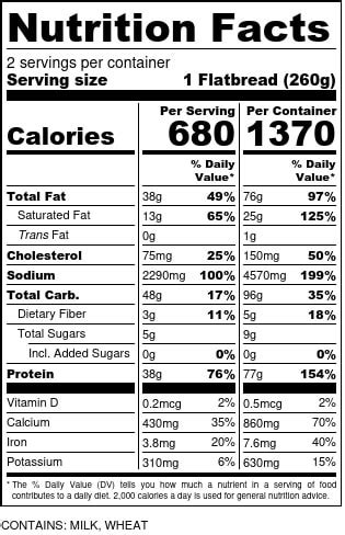 Bacon & Grilled Potato Flatbread - calories, carbs, nutrition