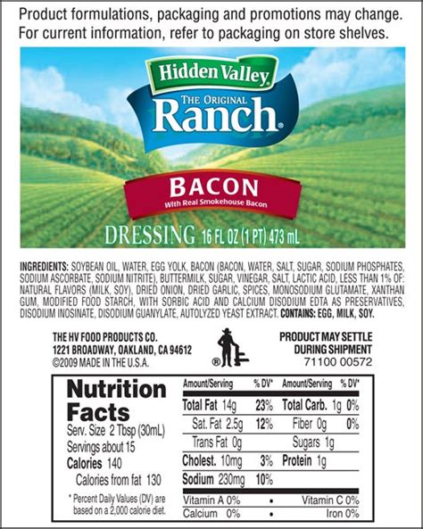 Bacon Ranch Dressing - calories, carbs, nutrition