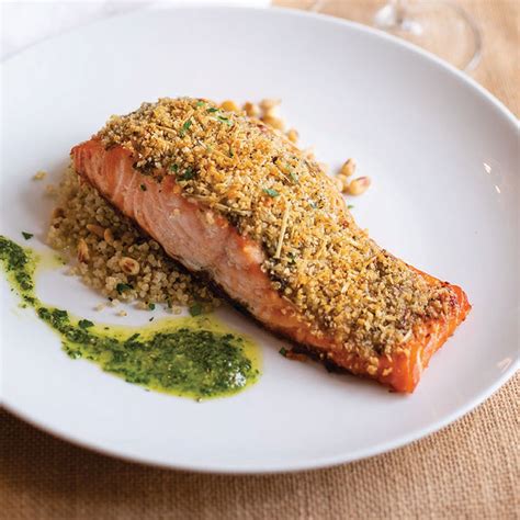 Baked Salmon Pine Nut Pesto Crumbs (43635.2) - calories, carbs, nutrition