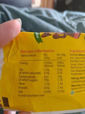Banana Malt Loaf - calories, carbs, nutrition