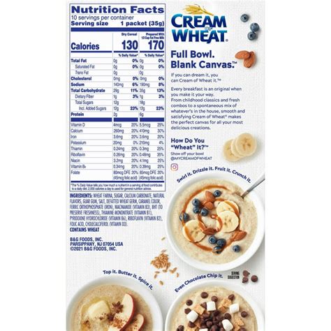 Banana Raisin Creamy Wheat - calories, carbs, nutrition