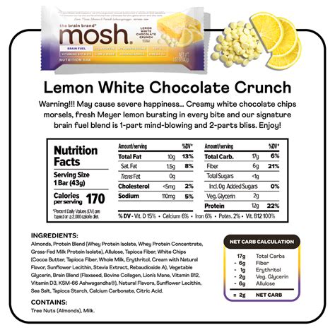 Bar, White Chocolate Lemon (Bostwick) - calories, carbs, nutrition