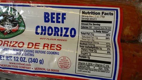 Beef Chorizo - calories, carbs, nutrition