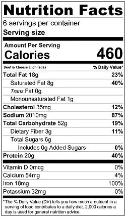 Beef Enchiladas, Cheese - calories, carbs, nutrition