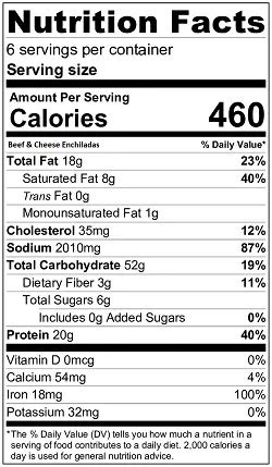 Beef Enchiladas, Cheese - calories, carbs, nutrition