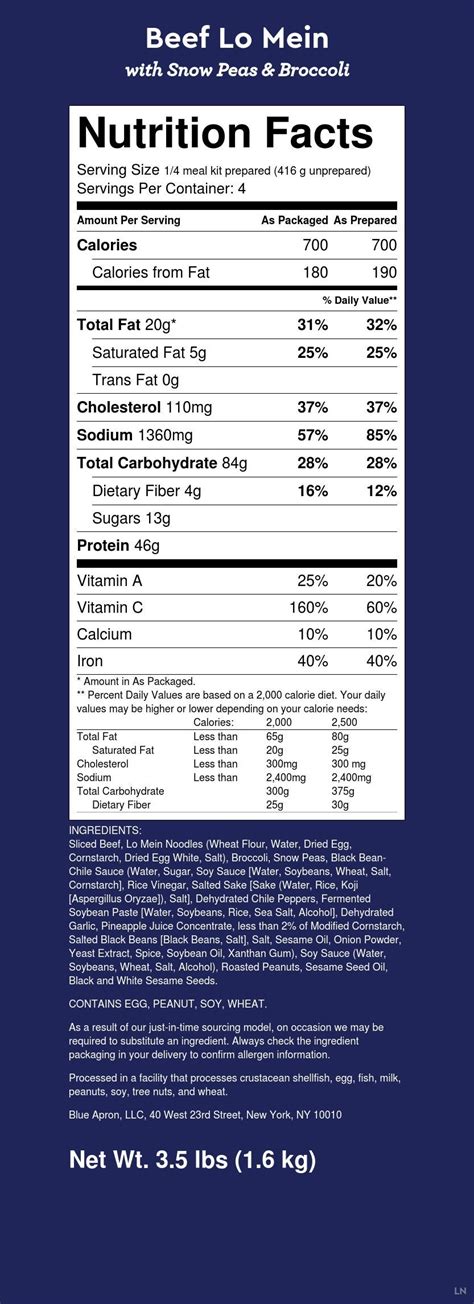 Beef Lo Mein - STG Entree - calories, carbs, nutrition