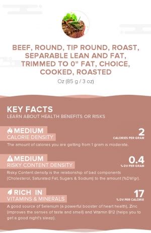 Beef - Round, full cut, lean and fat, 1/4" fat, choice, cooked, broiled - calories, carbs, nutrition