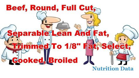 Beef - Round, full cut, lean and fat, 1/4" fat, select, cooked, broiled - calories, carbs, nutrition