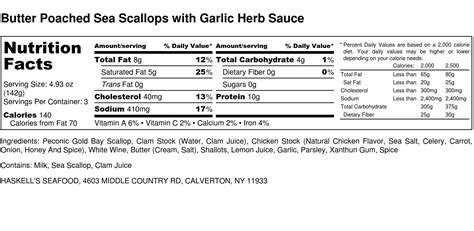 Black & White Scallops - calories, carbs, nutrition