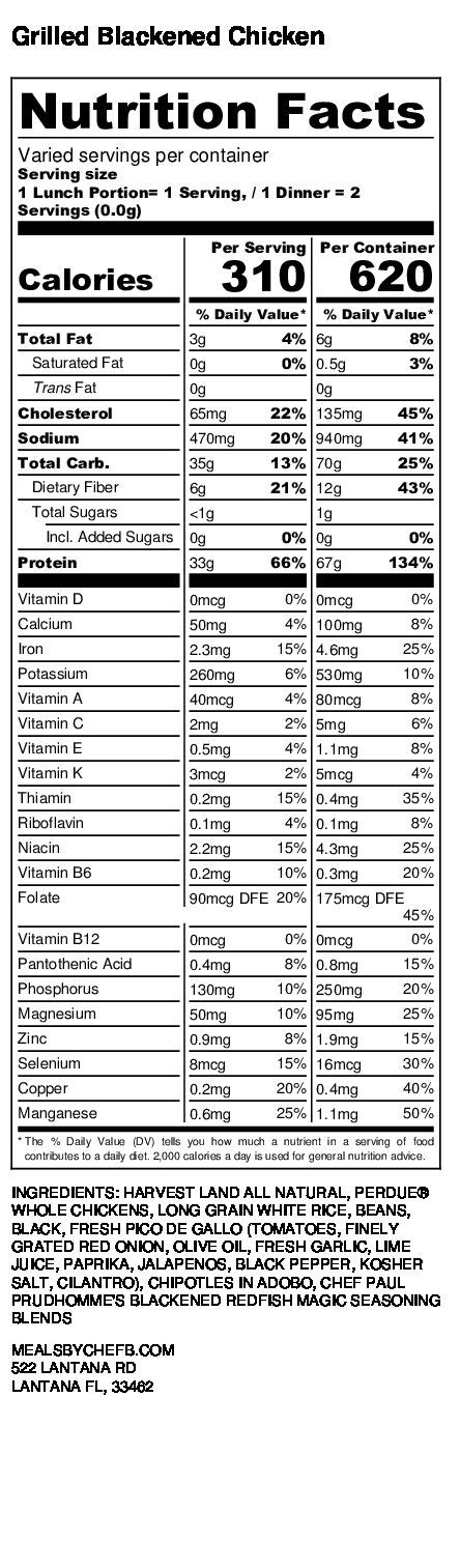 Blackened Chicken - calories, carbs, nutrition